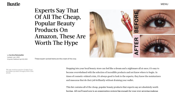 An image featuring a Bustle article entitled "Experts Say that of All the Che... [f6166a]