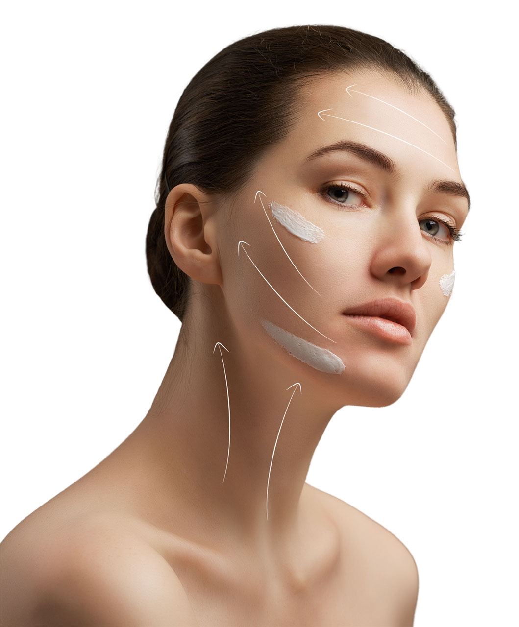 A beautiful woman with facial creams on her face. [f4143e]