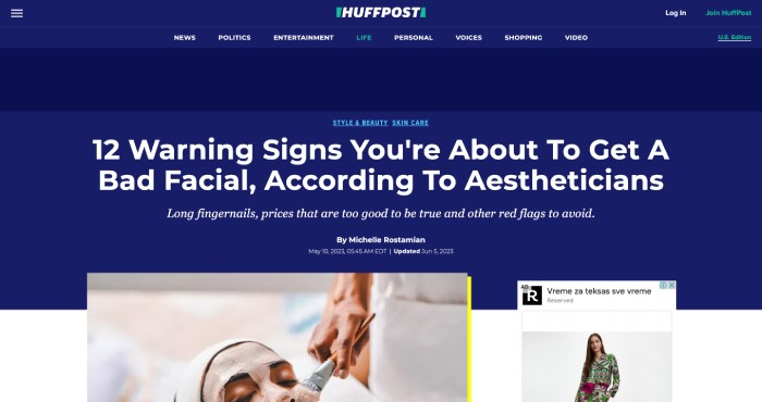 An image of a Huff Post article entitled 12 Warning signs You're About to Get... [cedc09]