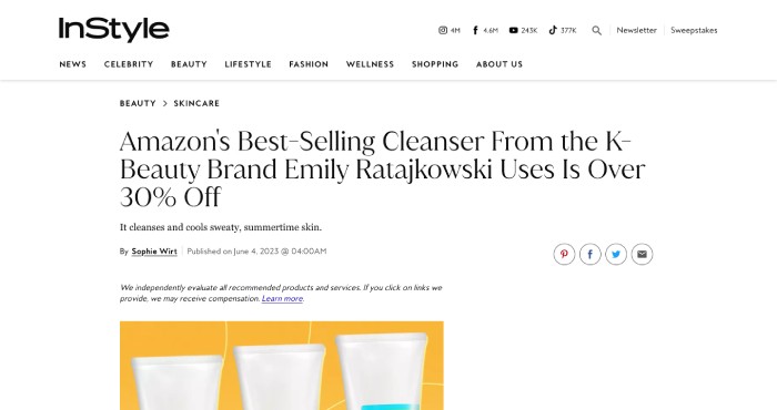 An image featuring InStyle article entitled "Amazon's Best-Selling Cleanser f... [09b977]