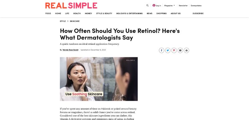 An image featuring a Real Simple blog: How often Should you Use Retinol? Here... [0d66af]