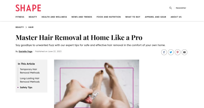 An image featuring a Shape article entitled "Master Hair Removal at Home Like... [c745c1]