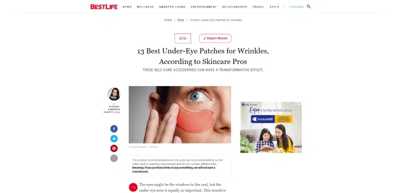 An image featuring BestLife blog: 13 Best Under-Eye Patches for Wrinkles Acco... [e89d11]
