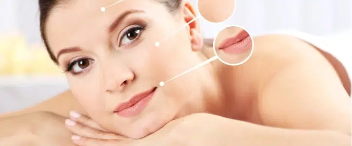 An illustration of woman's face showing body parts where Skin Renewal treatme... [dbeea6]